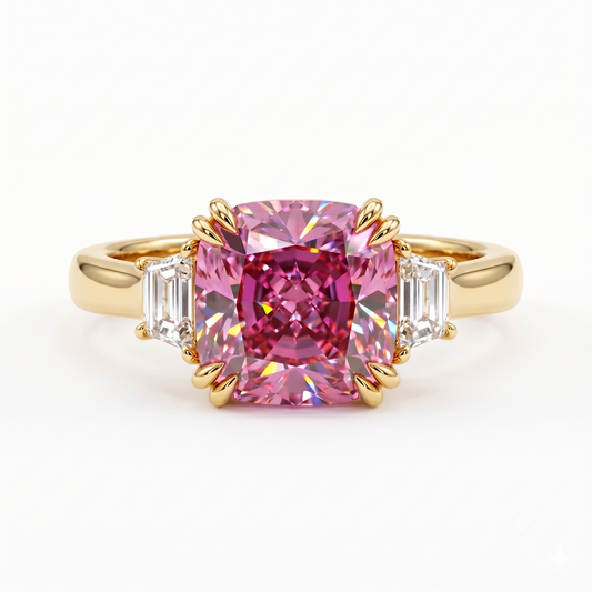 Asscher Cut Morganite & Lab-Grown Diamond Anniversary Gift Vintage Wedding Ring