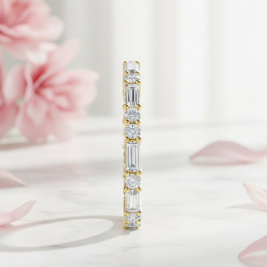 0.75 Ct Round & Baguette Lab Diamond Eternity Band – 14K Gold