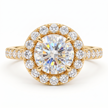 round lab diamond halo engagement ring​


