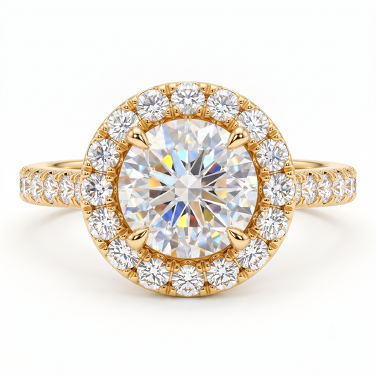 round lab diamond halo engagement ring​

