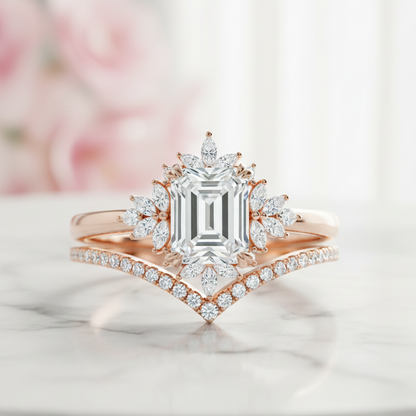 1.70 Ct Emerald Cut Lab-Grown Engagement Ring Set