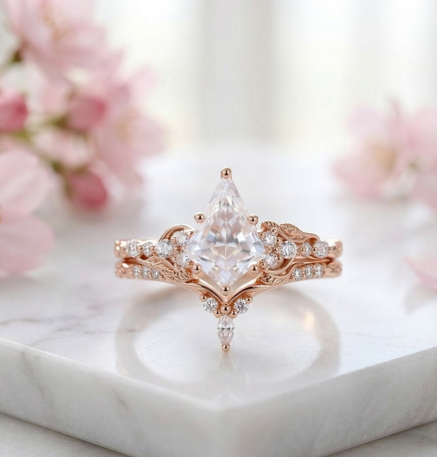 1.69 Ct Kite Cut Lab Grown Diamond Engagement Ring Set