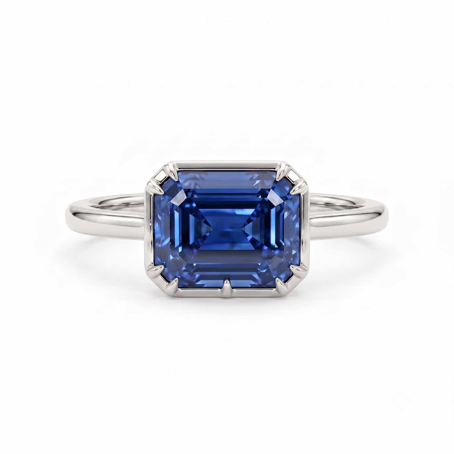 8.5x6.5 mm Blue Emerald Cut Lab Sapphire Engagement Ring