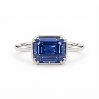 8.5x6.5 mm Blue Emerald Cut Lab Sapphire Engagement Ring