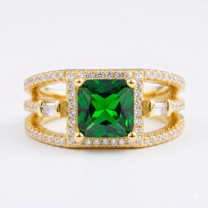 2.00ct Princess cut emerald engagement ring