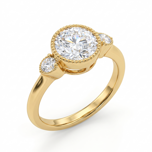2.40ct Round cut Natural Three Stone Diamond Engagement Ring