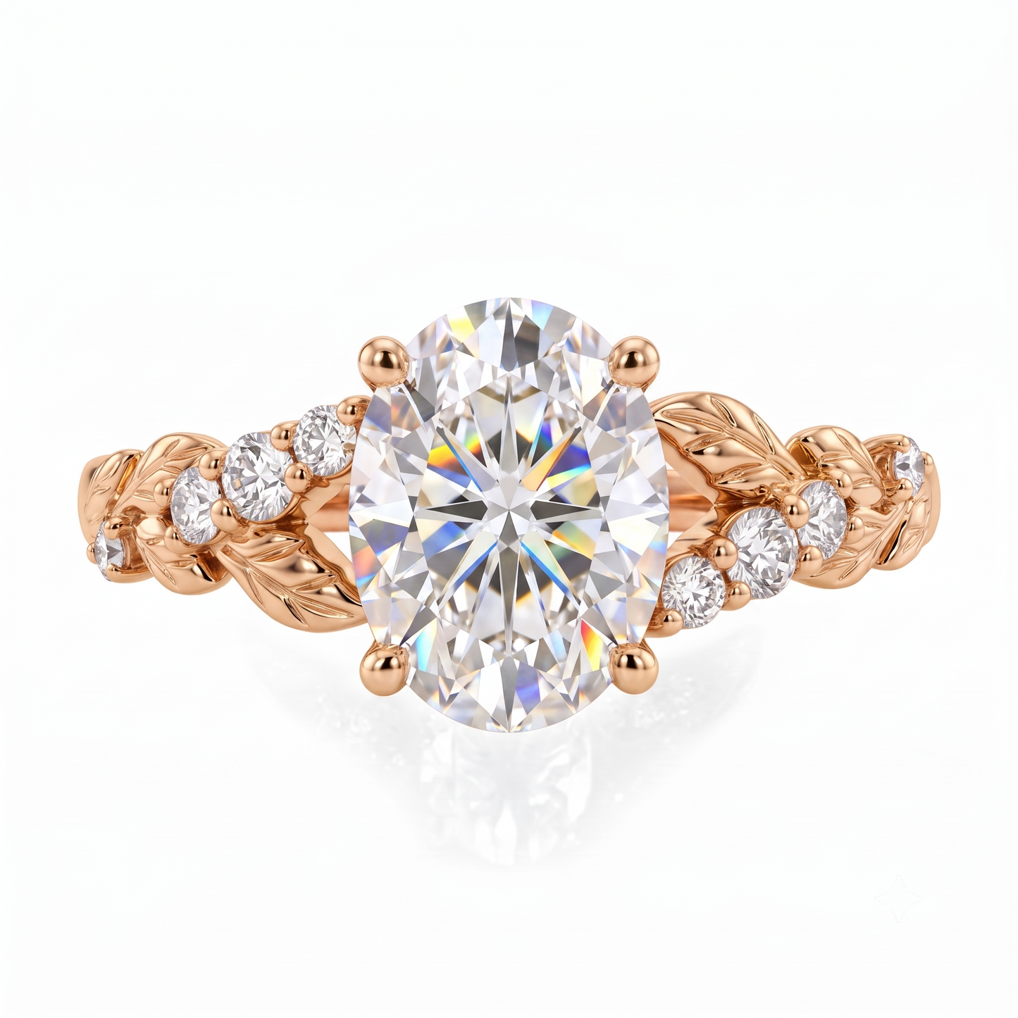 1.610ct Oval Cut Lab Grown Diamond Nature Inspired Leaf Engagement Ring