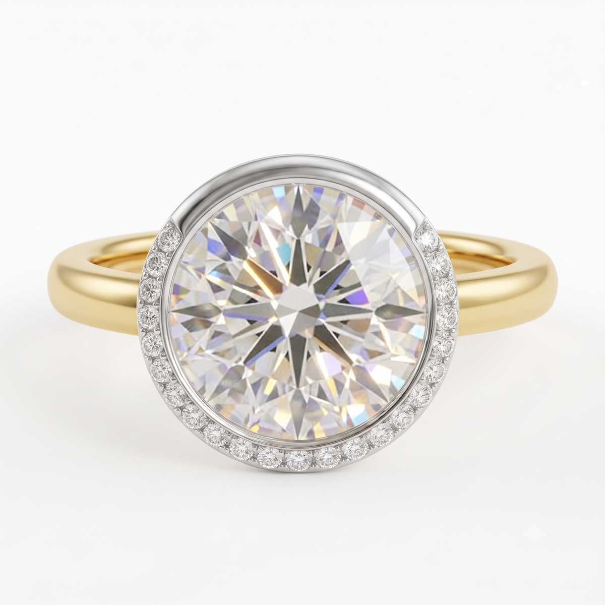 1.00 Ct Round Cut Lab Grown Diamond Bezel Set Engagement Ring | 1.10 Ct Total | 14K Gold