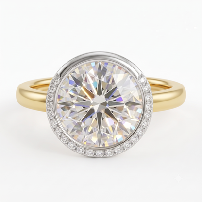 1.00 Ct Round Cut Lab Grown Diamond Bezel Set Engagement Ring | 1.10 Ct Total | 14K Gold