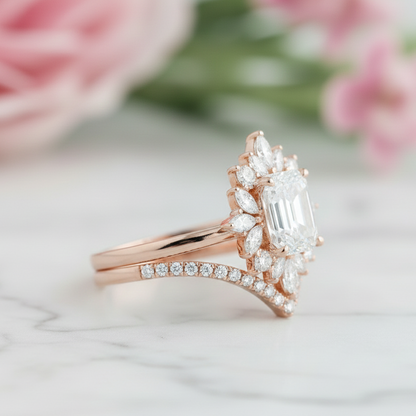 1.70 Ct Emerald Cut Lab-Grown Ring Set – Chevron Band