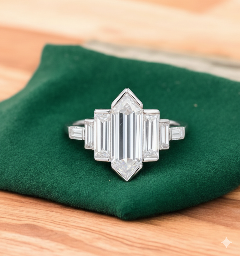 2.480 ct Hexagon Cut Lab Grown Diamond Engagement Ring