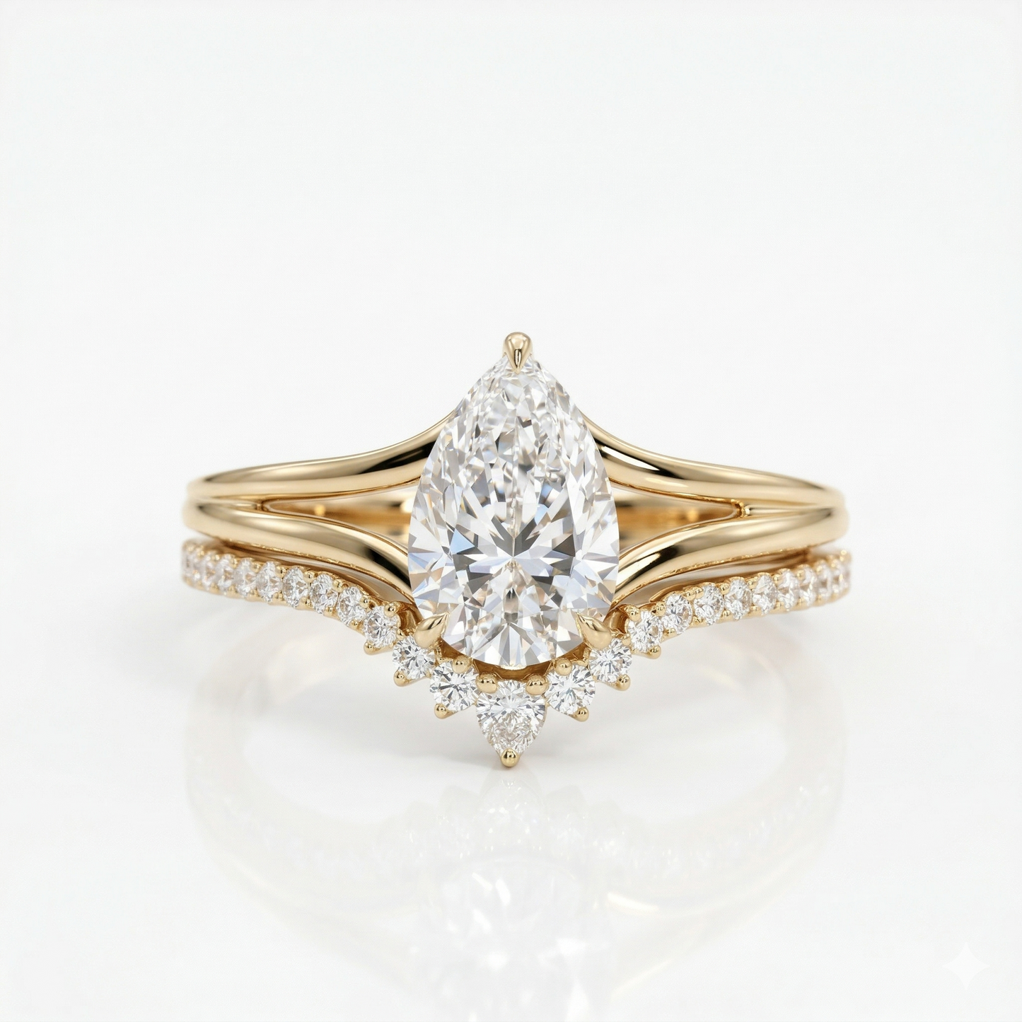 2.20 ct Pear Shaped Lab Grown Diamond Split Shank Ring Set