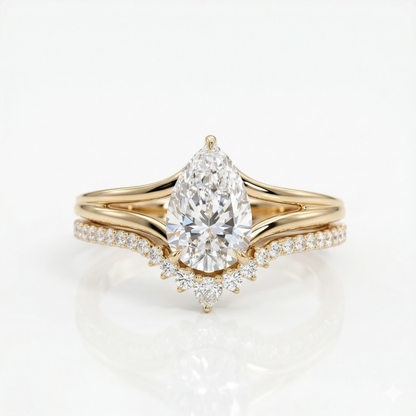 2.20 ct Pear Shaped Lab Grown Diamond Split Shank Ring Set