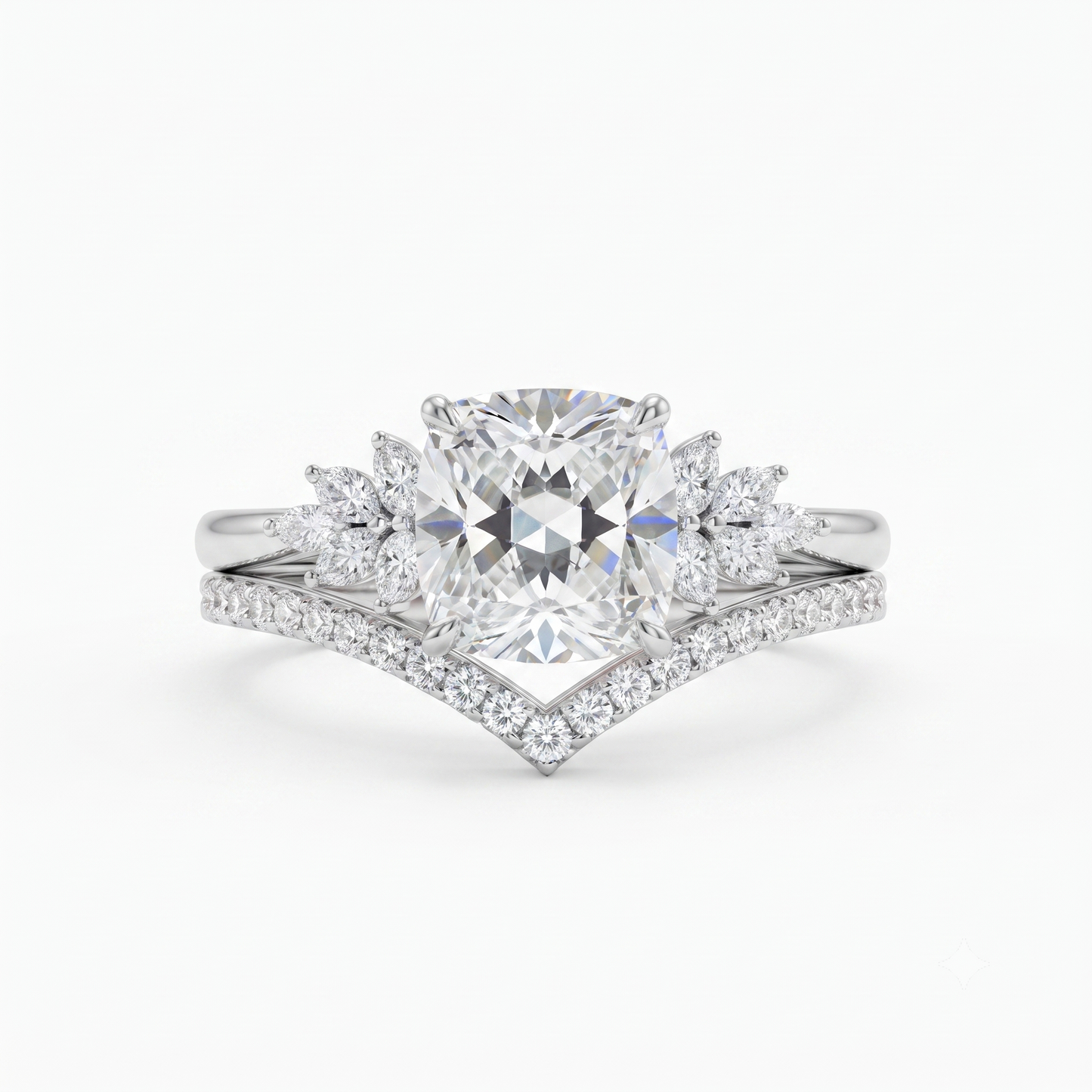 1.65 Ct Cushion Cut Diamond Ring Set – Chevron Wedding Band