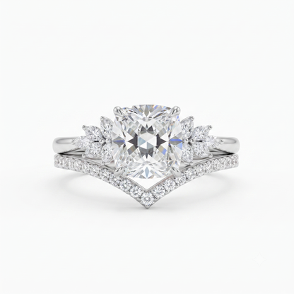 1.65 Ct Cushion Cut Diamond Ring Set – Chevron Wedding Band