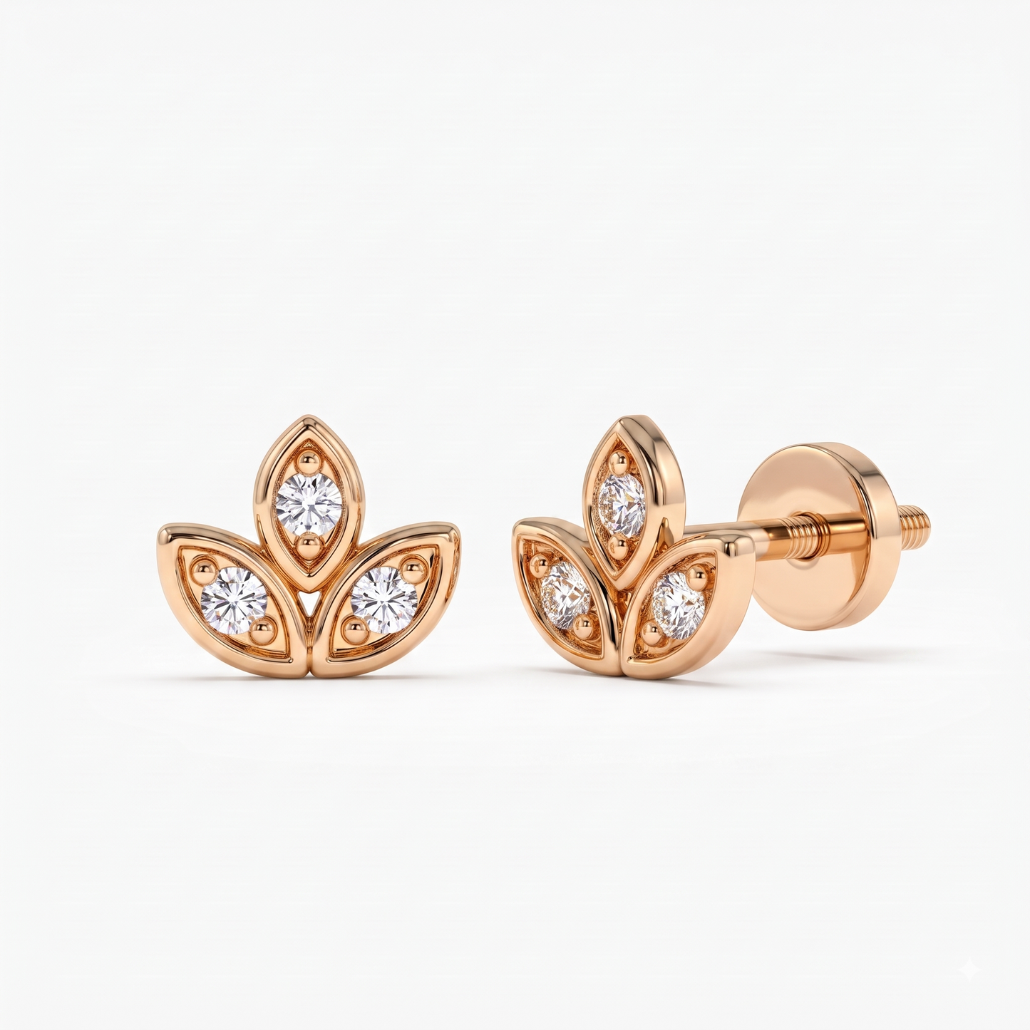 0.030ct Lotus Lab Grown Diamond Stud Earrings, 14K Gold