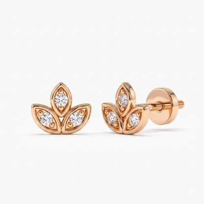 0.030ct Lotus Lab Grown Diamond Stud Earrings, 14K Gold