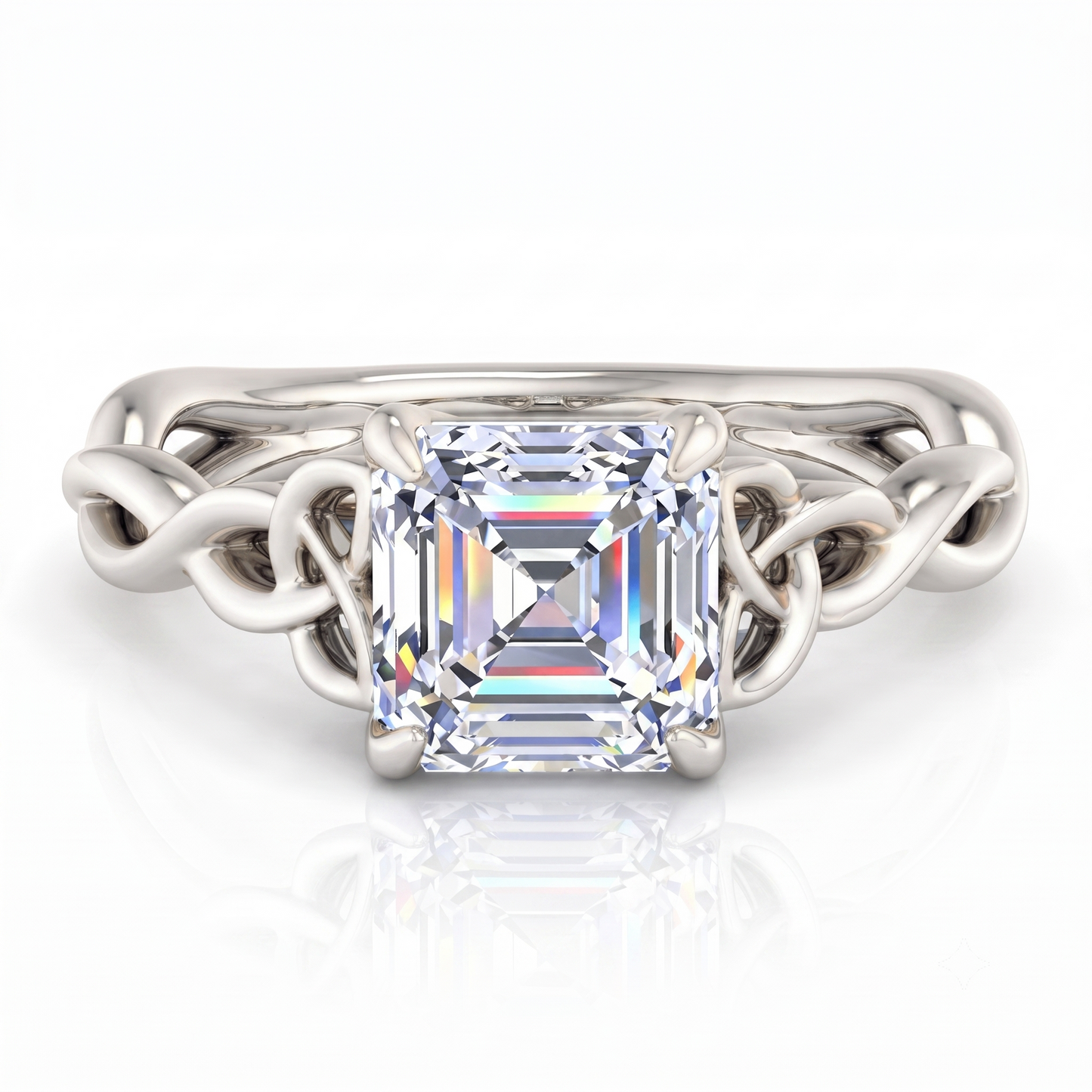 Stylish 1.50ct Asscher Cut Lab Grown Diamond Ring with Infinity Twist