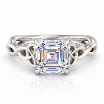Stylish 1.50ct Asscher Cut Lab Grown Diamond Ring with Infinity Twist