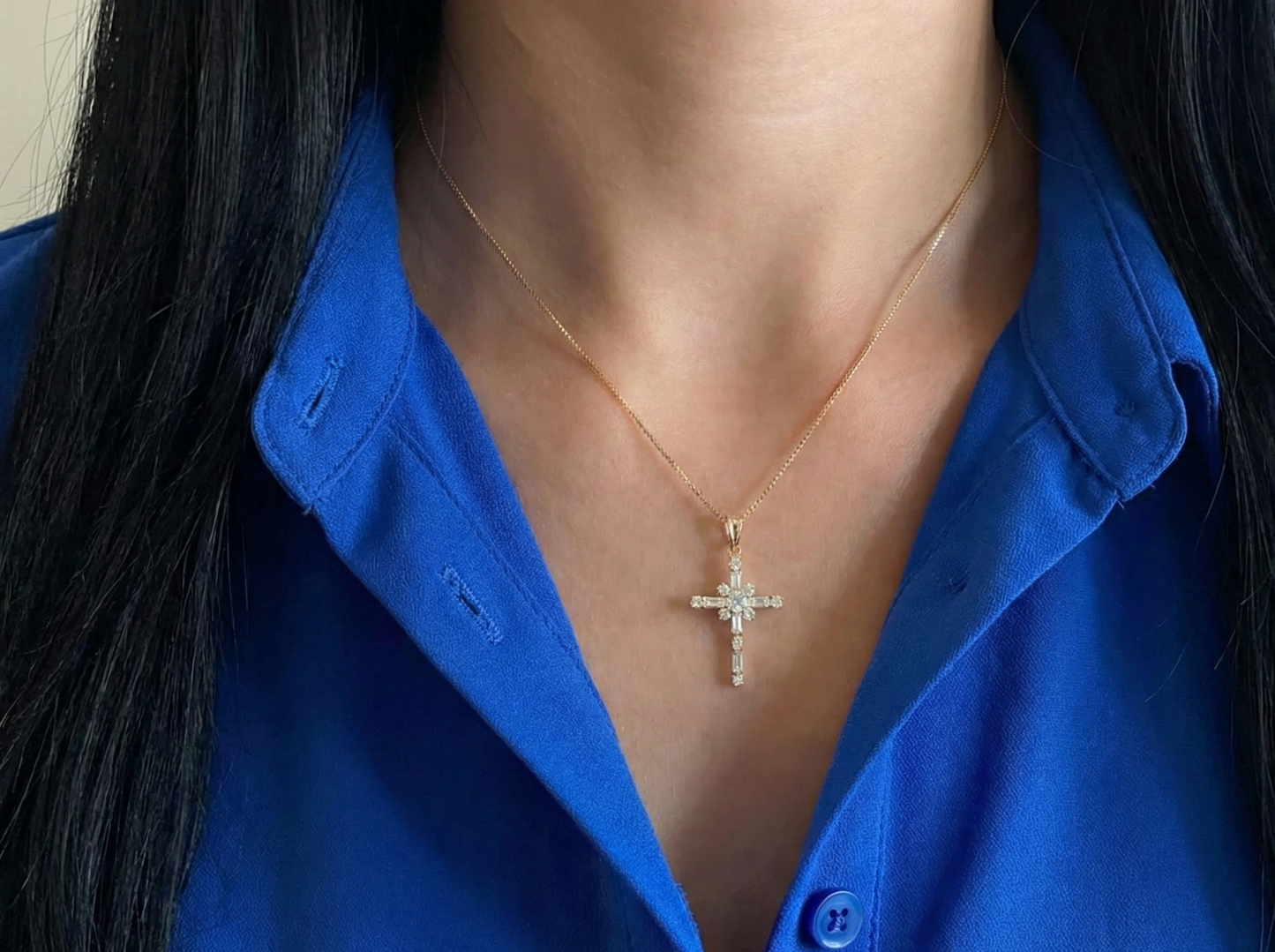 Lab-Grown Cross Pendant Necklace 0.625 ct -  Baguette Cross