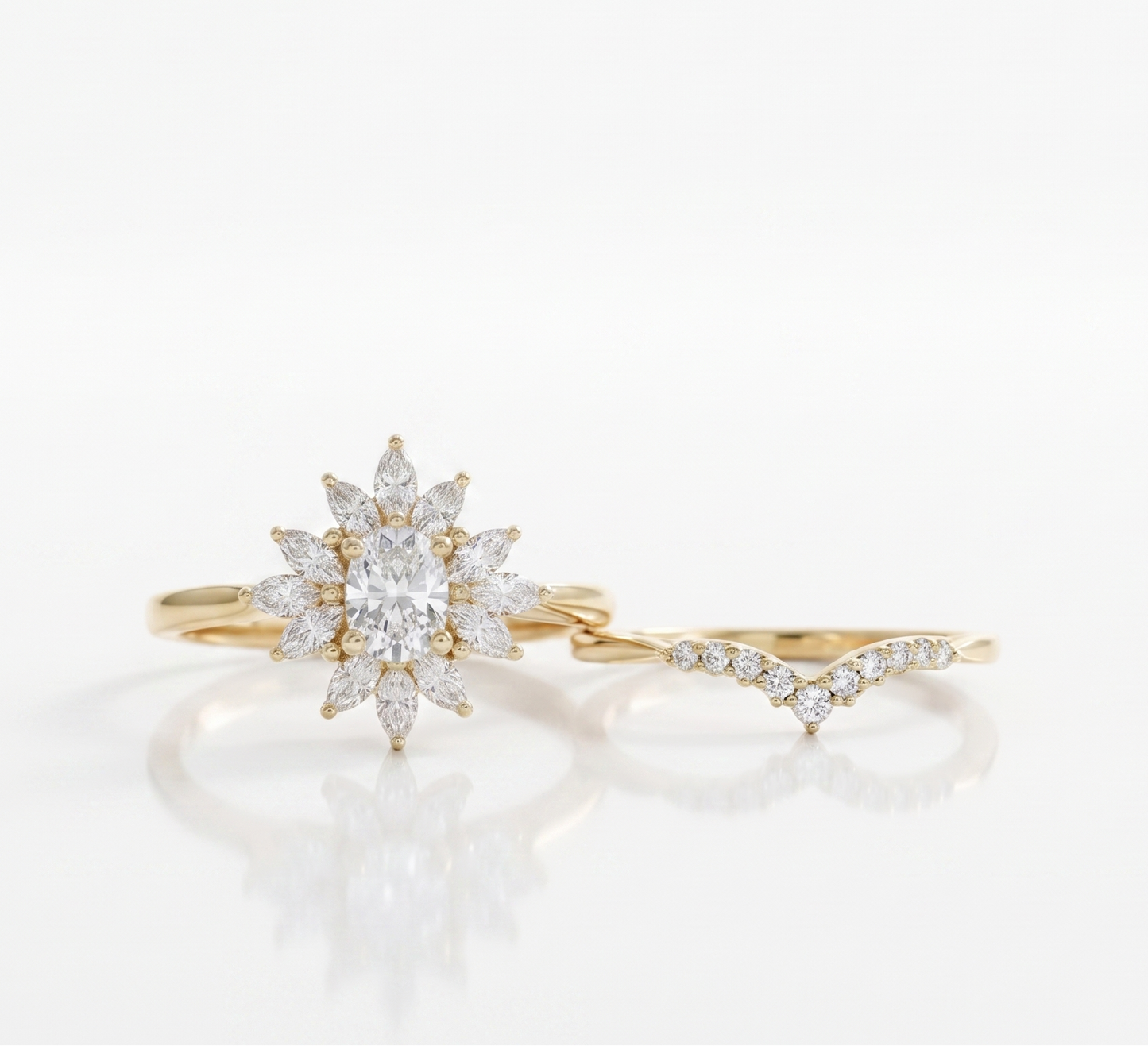 1.10 Ct Oval Lab-Grown Bridal Set – Sunburst Engagement Ring