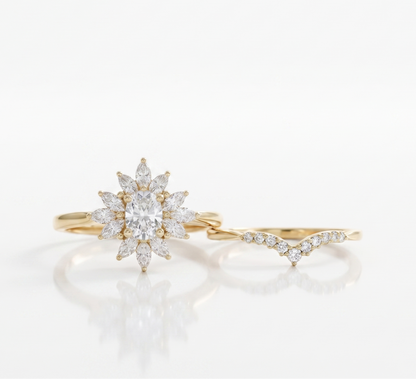 1.10 Ct Oval Lab-Grown Bridal Set – Sunburst Engagement Ring