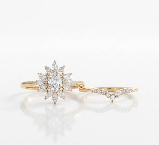 1.10 Ct Oval Lab-Grown Bridal Set – Sunburst Engagement Ring