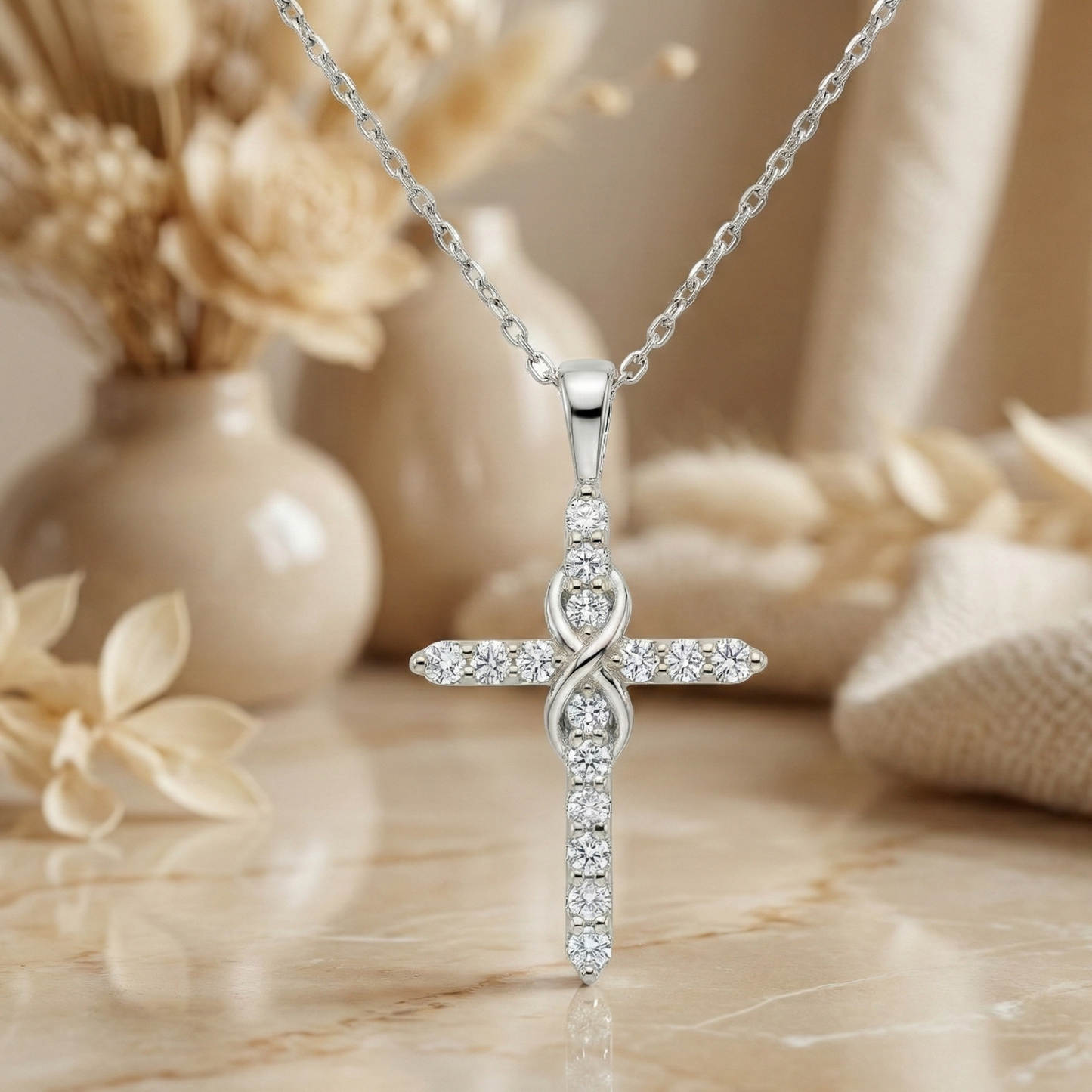 0.150 Ct 14K Solid Gold Lab-Grown Cross Necklace