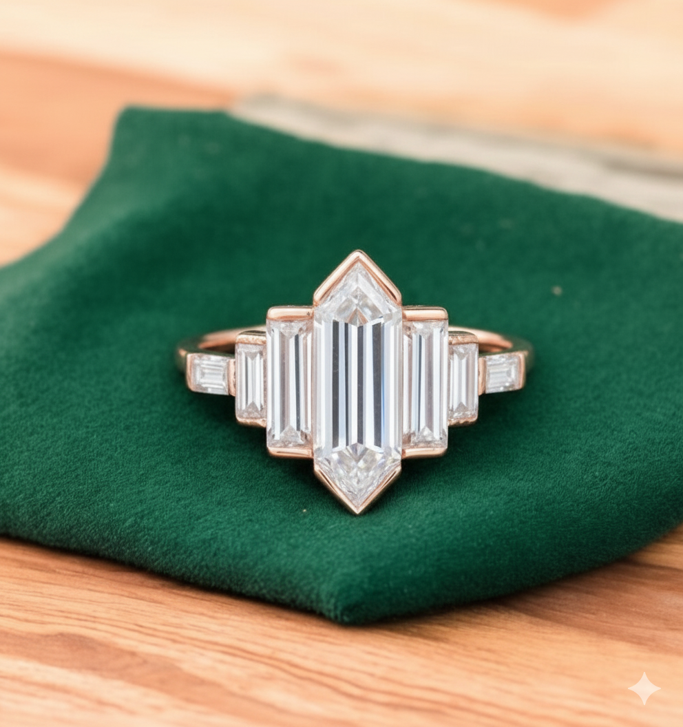 2.480 ct Hexagon Cut Lab Grown Diamond Engagement Ring