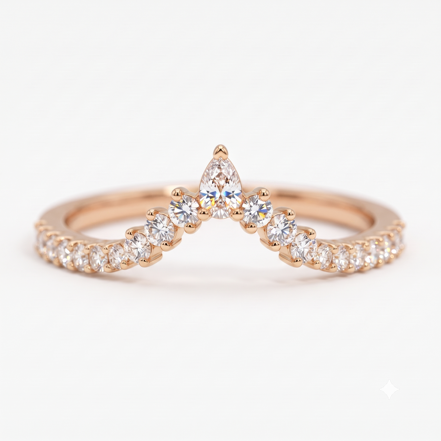 0.200 ct Pear & Round Cut Lab Grown Diamond V Shape Wedding Band Ring