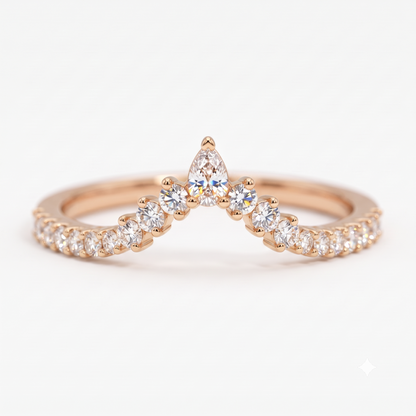 0.200 ct Pear & Round Cut Lab Grown Diamond V Shape Wedding Band Ring