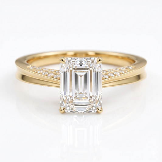 1.00ct Emerald cut Natural Diamond Solitaire Engagement Ring