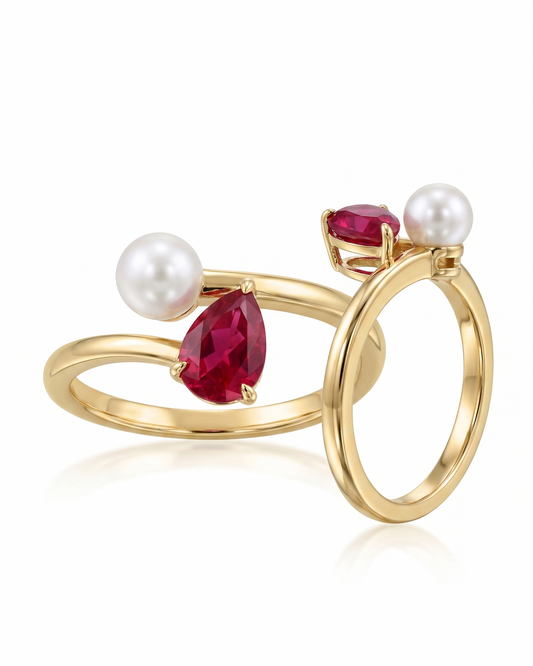 Vintage Pear Shaped Garnet and Pearl Engagement Ring