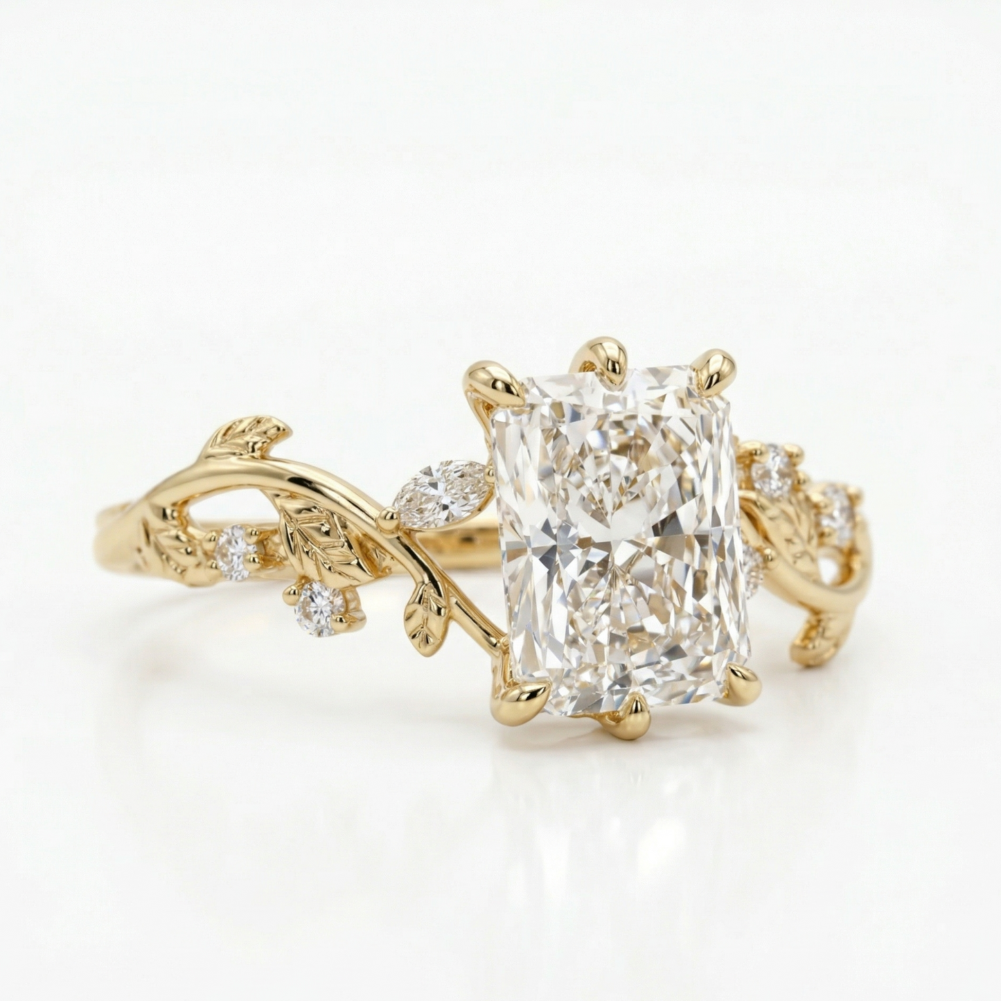 2.100ct Radiant Cut Lab Grown Diamond Leaf Engagement Ring