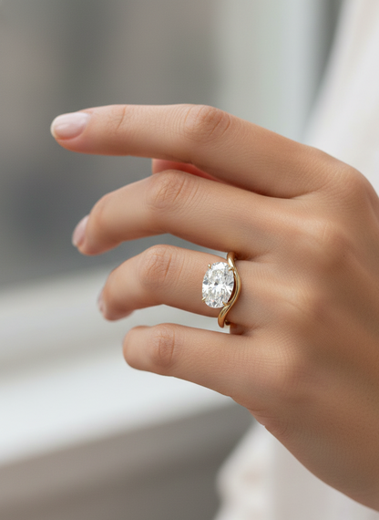 1.50 ct Oval Lab-Grown Engagement Ring - Curved Solitaire