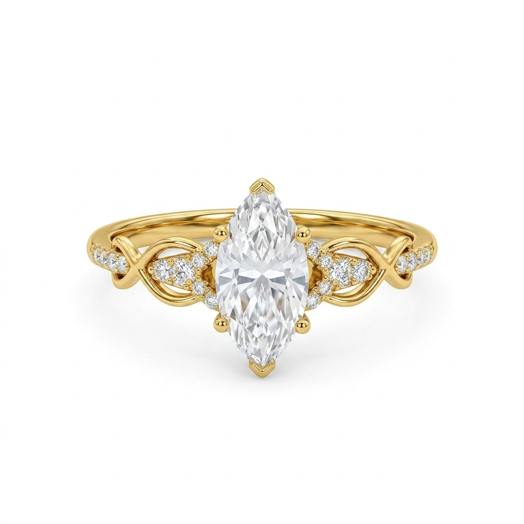 1.00ct Marquise Lab Grown Diamond Engagement Ring • Vintage Twist White Gold Ring