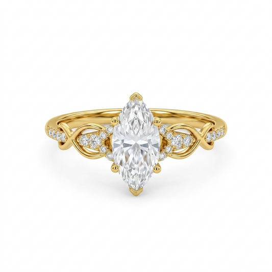 1.00ct Marquise Lab Grown Diamond Engagement Ring • Vintage Twist White Gold Ring