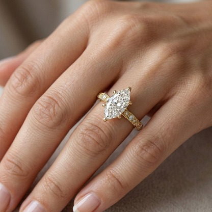 2.24 ct Marquise Lab Diamond Vintage Milgrain Engagement Ring