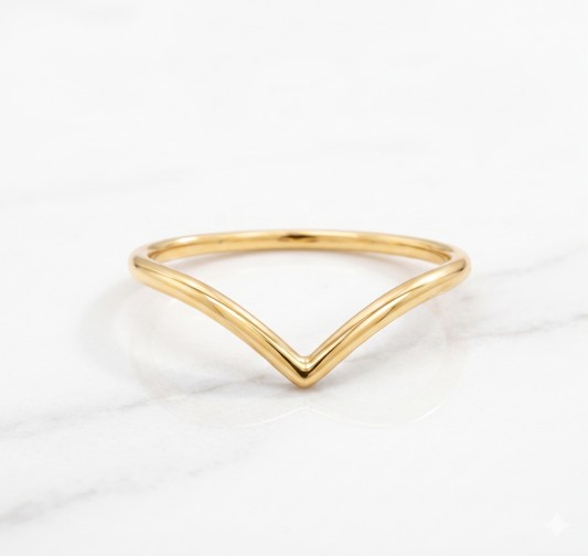 Simple Curved Wedding Band – 14K Yellow Gold Chevron Ring