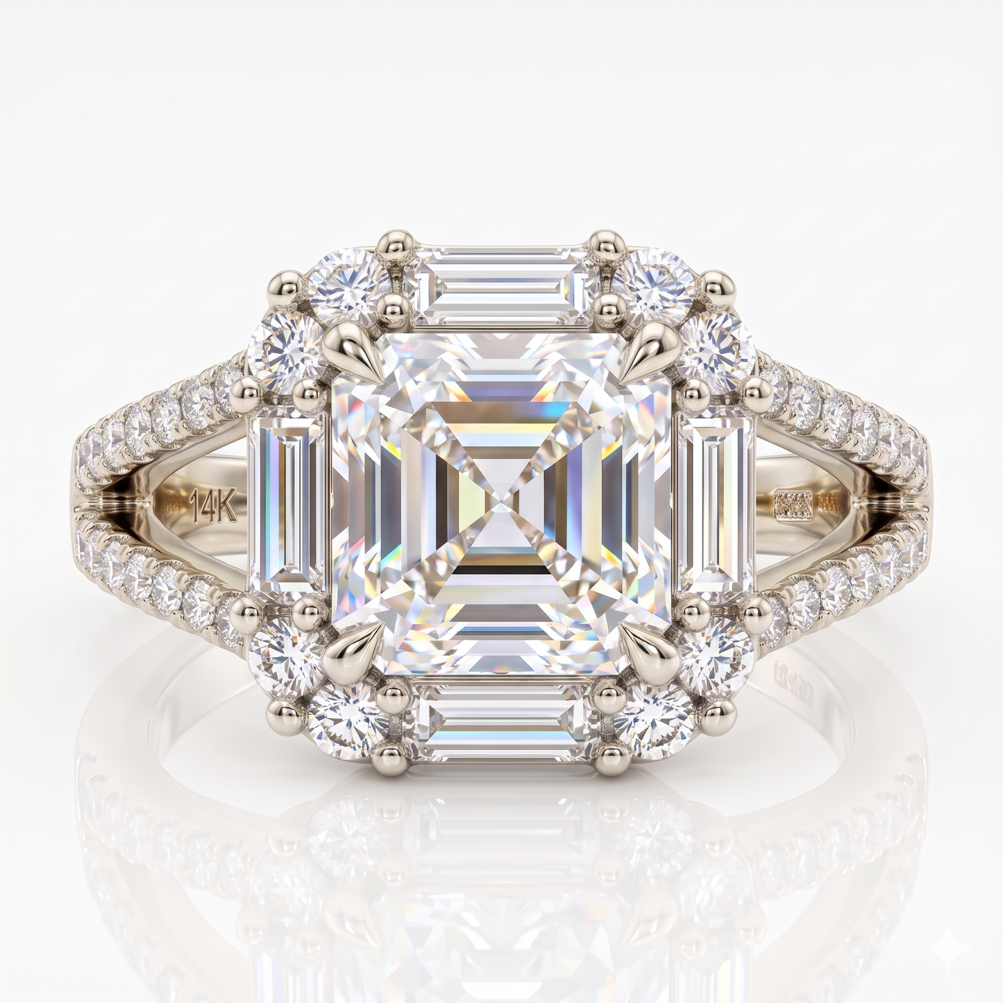 1.650 CT Asscher Cut Lab Grown Diamond Halo Engagement Ring