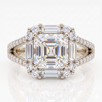 1.650 CT Asscher Cut Lab Grown Diamond Halo Engagement Ring