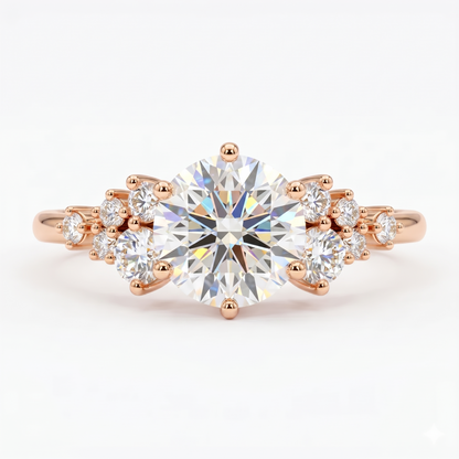 1CT Round Natural Diamond engagement ring, Unique White gold engagement ring