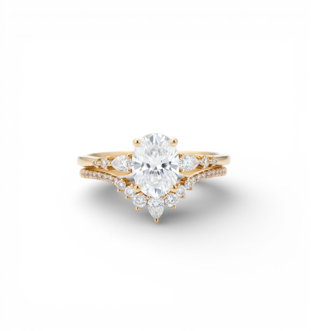 1.61 CT Oval Halo Engagement Ring Set