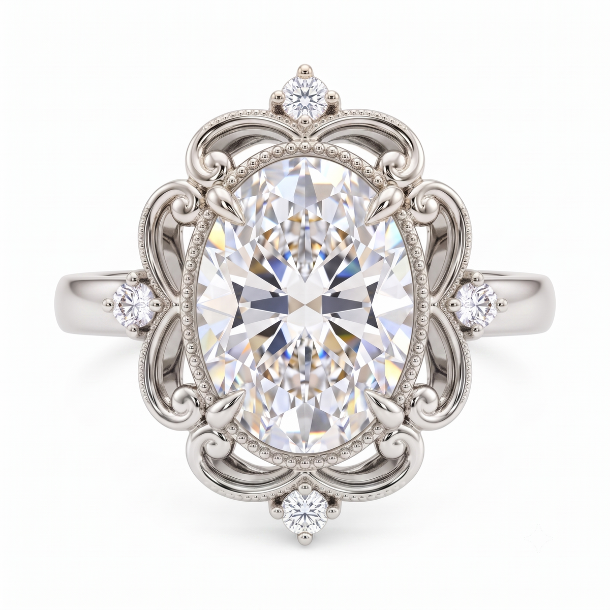 3.20ct Oval Cut Lab Grown Diamond Floral Engagement Ring
