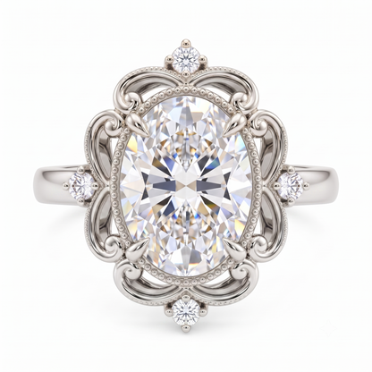 3.20ct Oval Cut Lab Grown Diamond Floral Engagement Ring