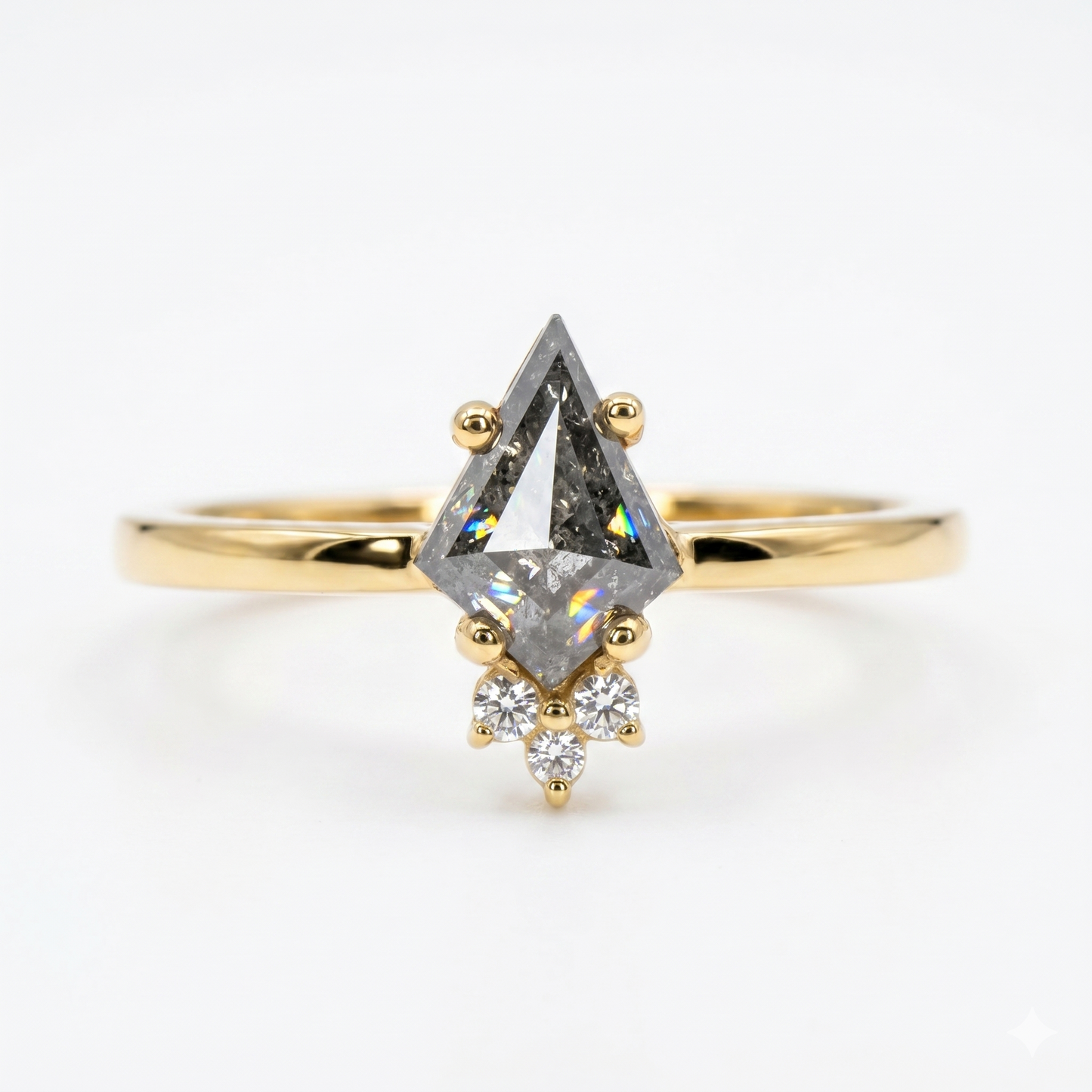 0.70ct Kite cut salt and pepper Engagement Diamond Ring