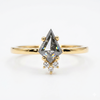 0.70ct Kite cut salt and pepper Engagement Diamond Ring