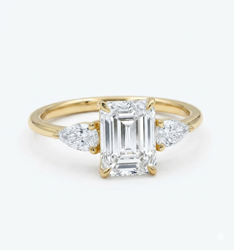 2.10ct Emerald Lab Diamond 3‑Stone Ring – Amavida Jewels