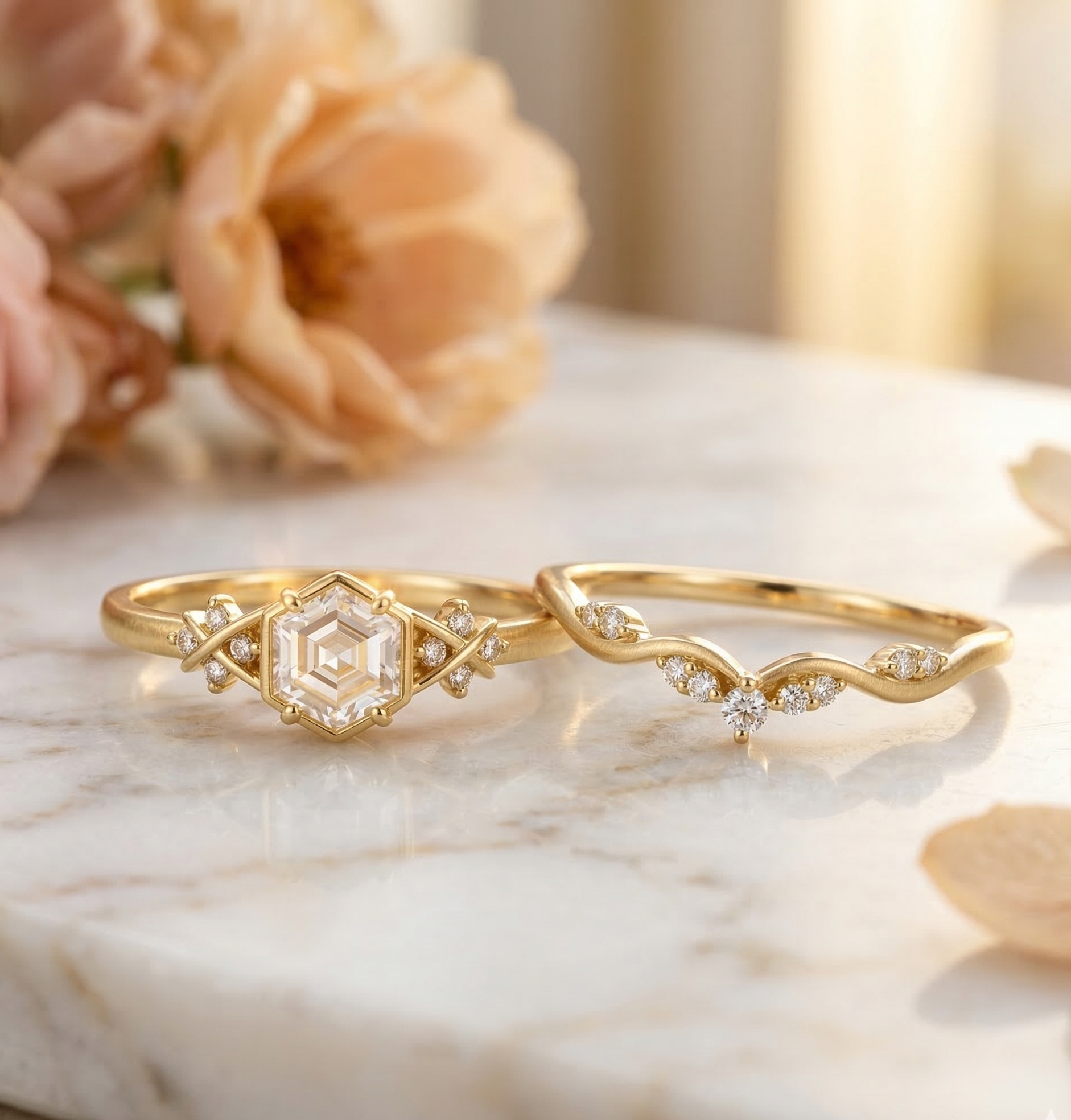 elongated hexagon wedding ring