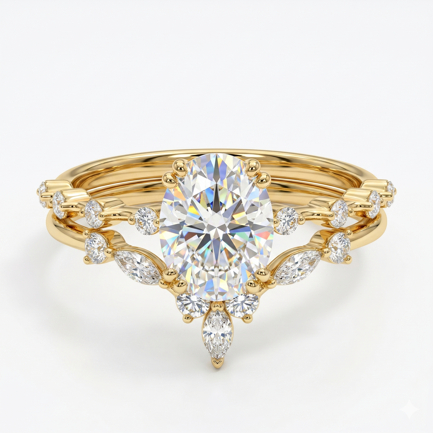 Oval cut Natural Diamond engagement ring set Marquise Cluster Band